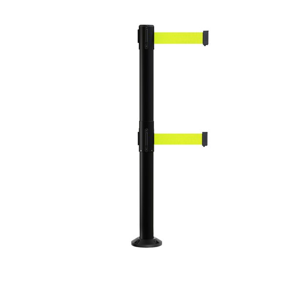 Montour Line Stanchion Dual Belt Barrier Fixed Base Black Post 9ft.Fl.Yel Belt MX630DF-BK-FYW-90